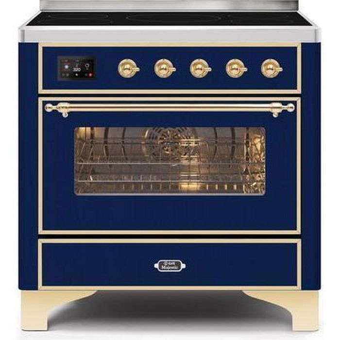 ILVE 36" Majestic II Series Electric Induction and Electric Oven Range with 5 Elements (UMI09NS3) - Midnight Blue with Brass Trim