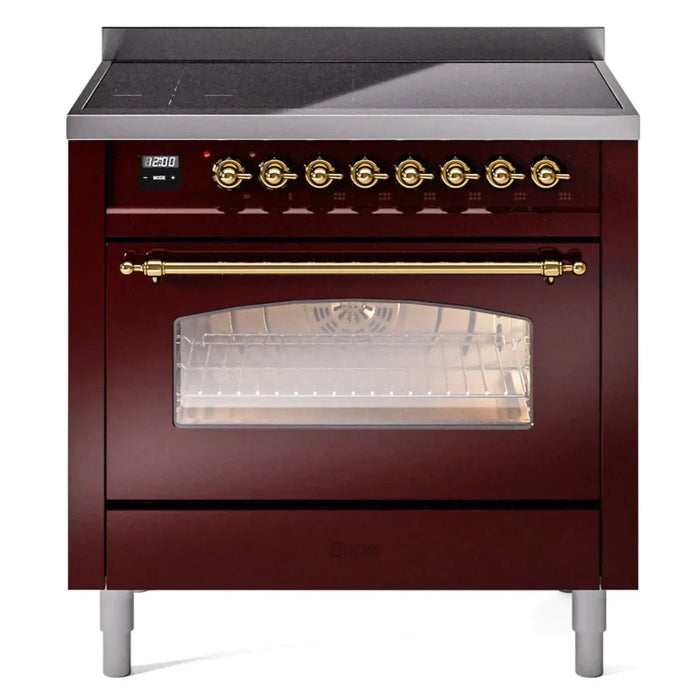 ILVE 36" Nostalgie II Series Freestanding Electric Double Oven Range with 5 Elements, Triple Glass Cool Door, Convection Oven, TFT Oven Control Display and Child Lock