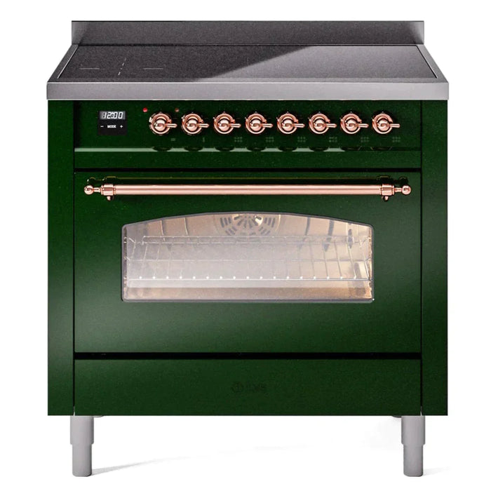 ILVE 36" Nostalgie II Series Freestanding Electric Double Oven Range with 5 Elements, Triple Glass Cool Door, Convection Oven, TFT Oven Control Display and Child Lock