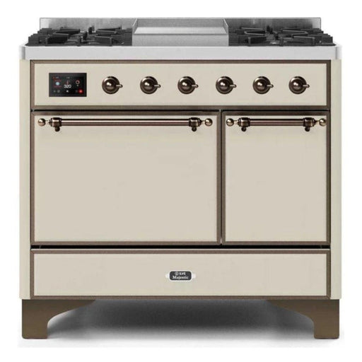 ILVE 40 Inch Majestic II Series Natural/ Propane Gas Burner and Electric Oven Range with 6 Sealed Burners (UMD10FDQNS3) - Antique White with Bronze Trim