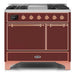 ILVE 40 Inch Majestic II Series Natural/ Propane Gas Burner and Electric Oven Range with 6 Sealed Burners (UMD10FDQNS3) - Burgundy with Copper Trim