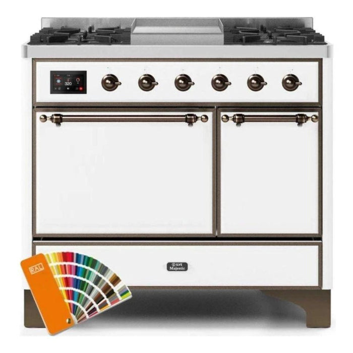 ILVE 40 Inch Majestic II Series Natural/ Propane Gas Burner and Electric Oven Range with 6 Sealed Burners (UMD10FDQNS3) - Custom RAL Color with Bronze Trim