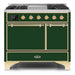 ILVE 40 Inch Majestic II Series Natural/ Propane Gas Burner and Electric Oven Range with 6 Sealed Burners (UMD10FDQNS3) - Emerald Green with Brass Trim