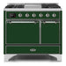 ILVE 40 Inch Majestic II Series Natural/ Propane Gas Burner and Electric Oven Range with 6 Sealed Burners (UMD10FDQNS3) - Emerald Green with Chrome Trim