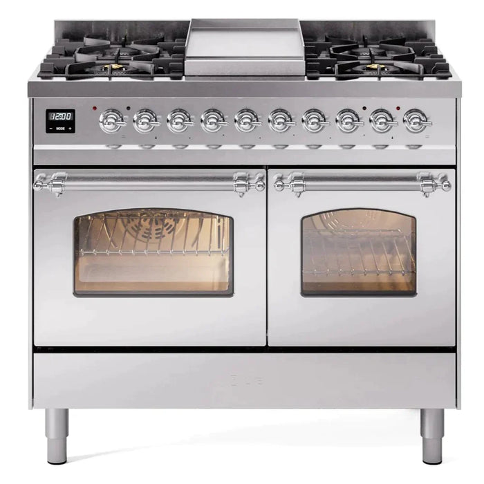 ILVE 40" Nostalgie II Dual Fuel Range with 6 Sealed Burners, Griddle, Triple Glass Door - UPD40FNMP