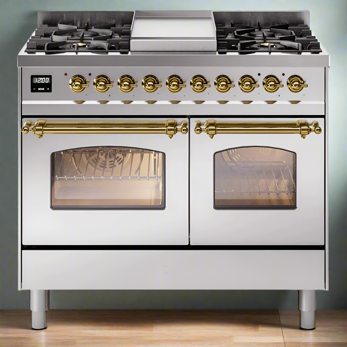 ILVE 40" Nostalgie II Dual Fuel Range with 6 Sealed Burners, Griddle, Triple Glass Door - UPD40FNMP