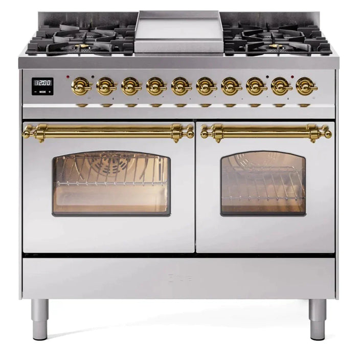 ILVE 40" Nostalgie II Dual Fuel Range with 6 Sealed Burners, Griddle, Triple Glass Door - UPD40FNMP