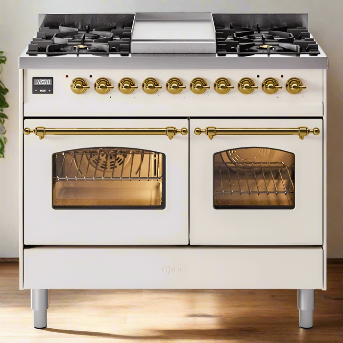 ILVE 40" Nostalgie II Dual Fuel Range with 6 Sealed Burners, Griddle, Triple Glass Door - UPD40FNMP