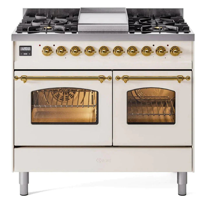 ILVE 40" Nostalgie II Dual Fuel Range with 6 Sealed Burners, Griddle, Triple Glass Door - UPD40FNMP