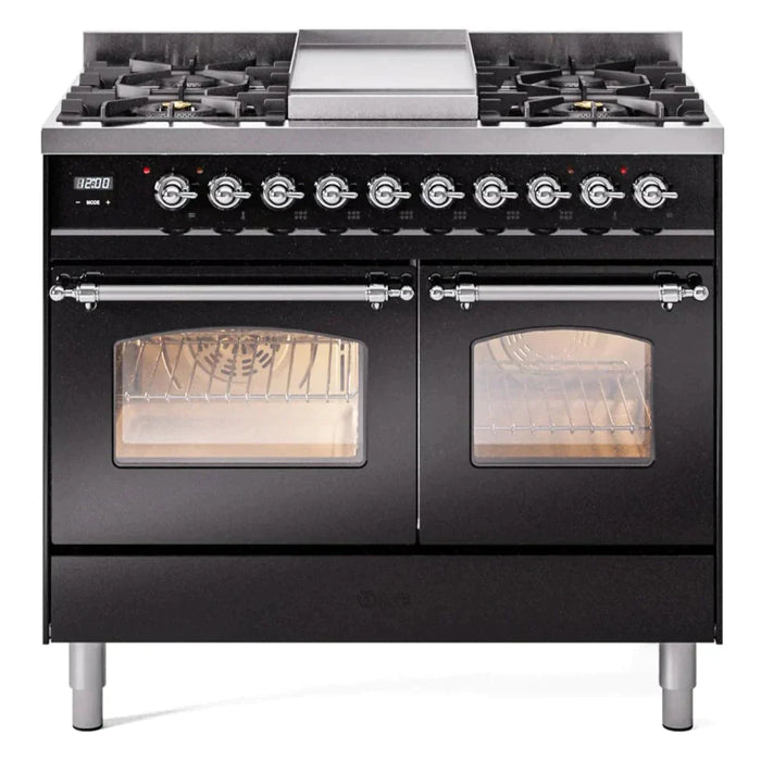 ILVE 40" Nostalgie II Series Freestanding Double Oven Dual Fuel Range with 6 Sealed Burners and Griddle 