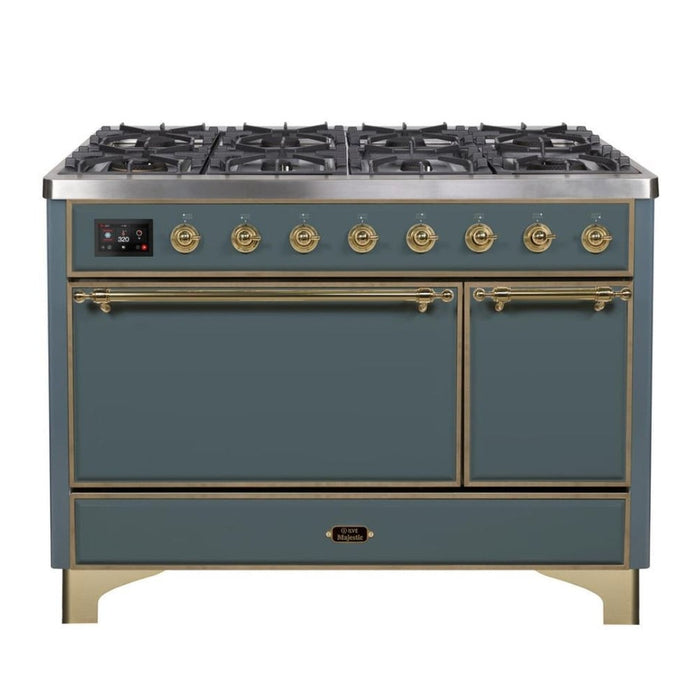 ILVE 48 Inch Majestic II Series Freestanding Dual Fuel Liquid Propane Range with 8 Sealed Brass Non Stick Coated Burners and Griddle (UM12FDQNS3)