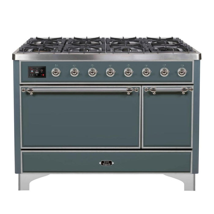 ILVE 48 Inch Majestic II Series Freestanding Dual Fuel Liquid Propane Range with 8 Sealed Brass Non Stick Coated Burners and Griddle (UM12FDQNS3)