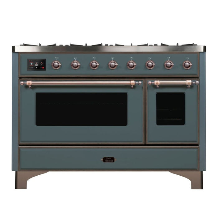 ILVE 48 Inch Majestic II Series Freestanding Dual Fuel Double Oven Range with 8 Sealed Burners, Triple Glass Cool Door, Convection Oven (UM12FDNS)