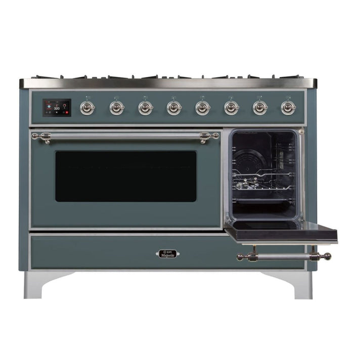 ILVE 48 Inch Majestic II Series Freestanding Dual Fuel Double Oven Range with 8 Sealed Burners, Triple Glass Cool Door, Convection Oven (UM12FDNS)