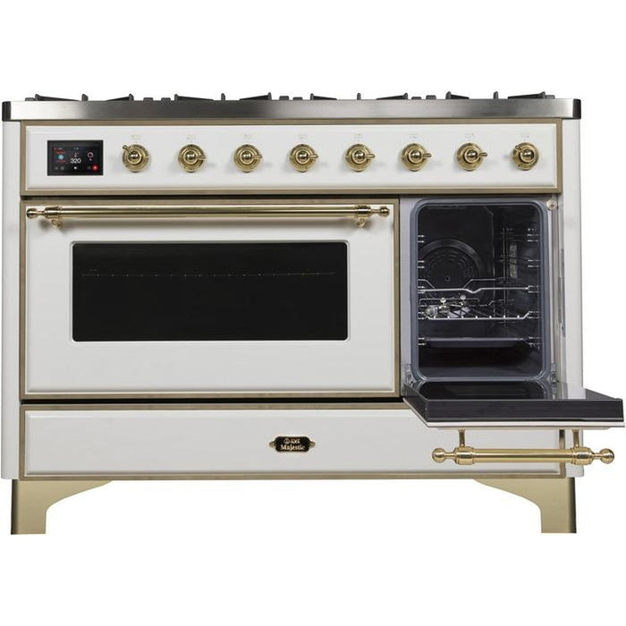 ILVE 48 Inch Majestic II Series Freestanding Dual Fuel Double Oven Range with 8 Sealed Burners, Triple Glass Cool Door, Convection Oven (UM12FDNS)