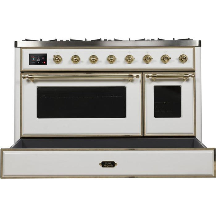 ILVE 48 Inch Majestic II Series Freestanding Dual Fuel Double Oven Range with 8 Sealed Burners, Triple Glass Cool Door, Convection Oven (UM12FDNS)