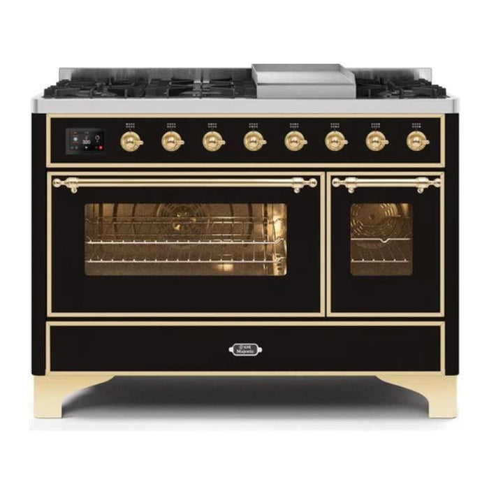 ILVE 48 Inch Majestic II Series Freestanding Dual Fuel Double Oven Range with 8 Sealed Burners, Triple Glass Cool Door, Convection Oven (UM12FDNS)