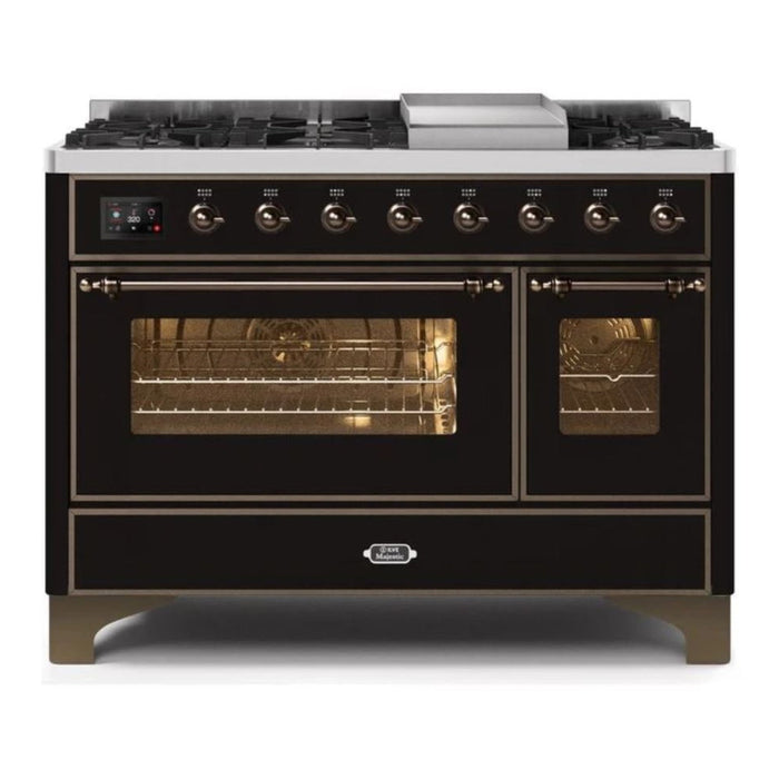 ILVE 48 Inch Majestic II Series Freestanding Dual Fuel Double Oven Range with 8 Sealed Burners, Triple Glass Cool Door, Convection Oven (UM12FDNS)