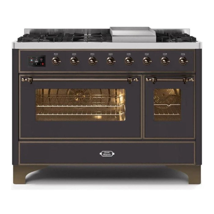 ILVE 48 Inch Majestic II Series Freestanding Dual Fuel Double Oven Range with 8 Sealed Burners, Triple Glass Cool Door, Convection Oven (UM12FDNS)