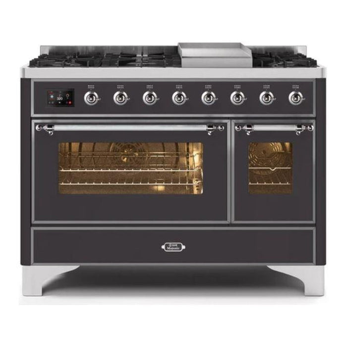 ILVE 48 Inch Majestic II Series Freestanding Dual Fuel Double Oven Range with 8 Sealed Burners, Triple Glass Cool Door, Convection Oven (UM12FDNS)