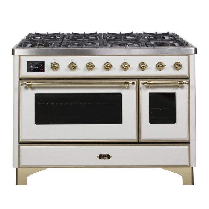 ILVE 48 Inch Majestic II Series Freestanding Dual Fuel Double Oven Range with 8 Sealed Burners, Triple Glass Cool Door, Convection Oven (UM12FDNS)