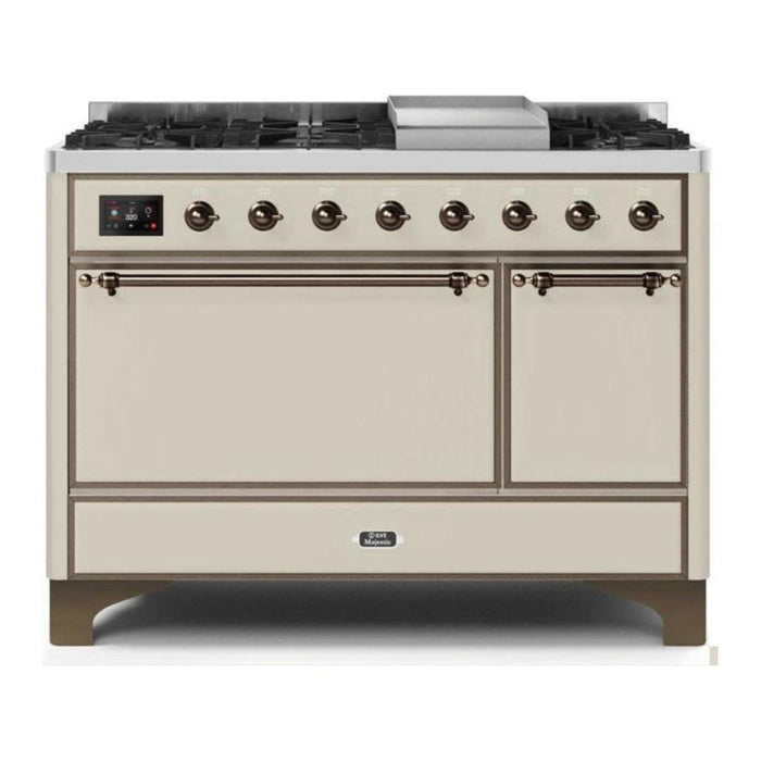 ILVE 48 Inch Majestic II Series Freestanding Dual Fuel Liquid Propane Range with 8 Sealed Brass Non Stick Coated Burners and Griddle (UM12FDQNS3)