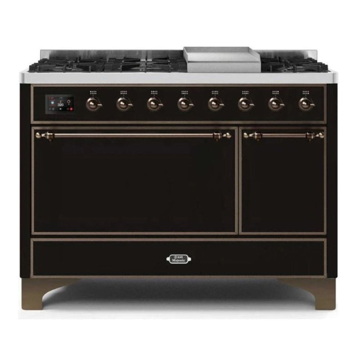 ILVE 48 Inch Majestic II Series Freestanding Dual Fuel Liquid Propane Range with 8 Sealed Brass Non Stick Coated Burners and Griddle (UM12FDQNS3)