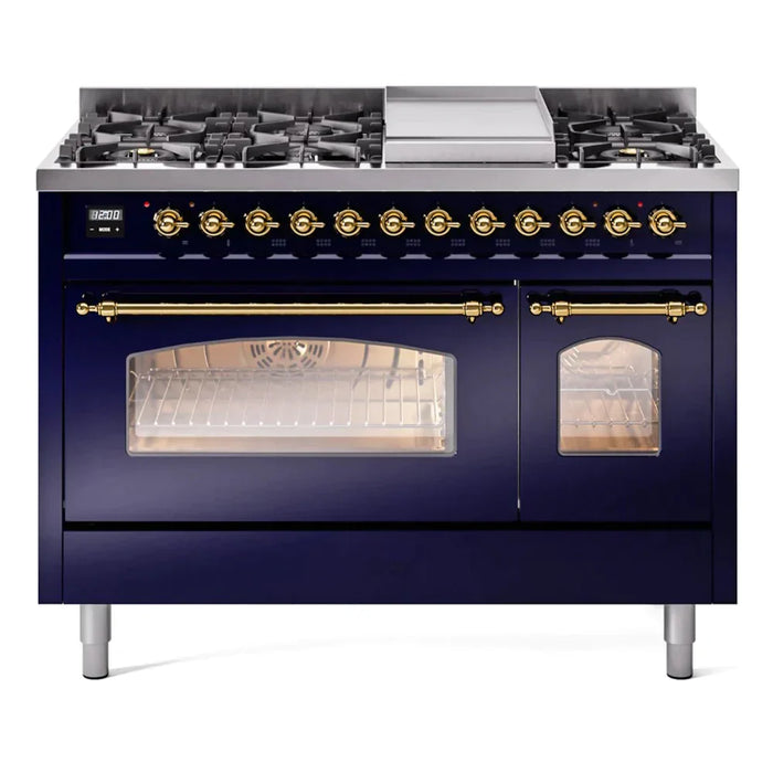 ILVE 48" Nostalgie II Dual Fuel Range with 8 Sealed Burners and Griddle - UP48FNMP