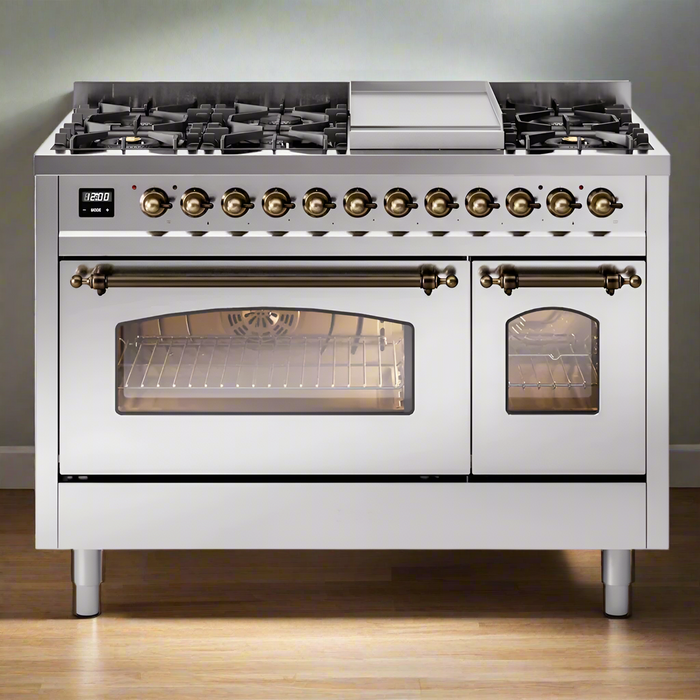 ILVE 48" Nostalgie II Dual Fuel Range with 8 Sealed Burners and Griddle - UP48FNMP