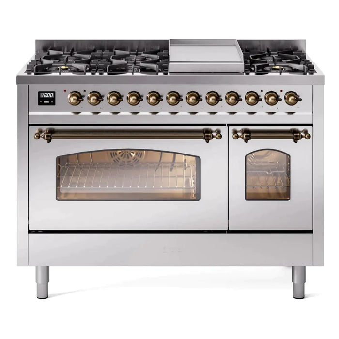 ILVE 48" Nostalgie II Dual Fuel Range with 8 Sealed Burners and Griddle - UP48FNMP