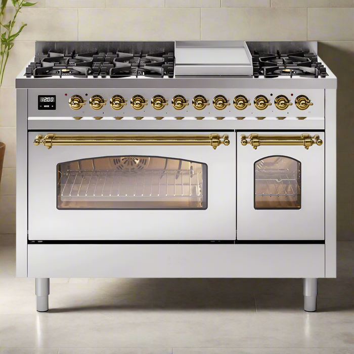 ILVE 48" Nostalgie II Dual Fuel Range with 8 Sealed Burners and Griddle - UP48FNMP