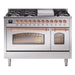 ILVE 48" Nostalgie II Series Freestanding Double Oven Dual Fuel Range with 8 Sealed Burners and Griddle