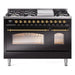 ILVE 48" Nostalgie II Series Freestanding Double Oven Dual Fuel Range with 8 Sealed Burners and Griddle