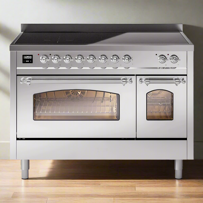 ILVE 48" Nostalgie II Electric Double Oven Range with 6 Elements, Triple Glass Cool Door  - UPI486NMP