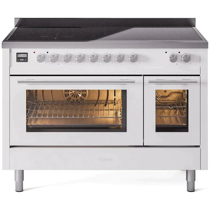 ILVE 48" Professional Plus II Series Freestanding Electric Double Oven Range with 8 Elements, Triple Glass Cool Door, Convection Oven, TFT Oven Control Display and Child Lock 