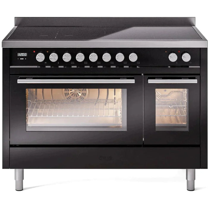 ILVE 48" Professional Plus II Series Freestanding Electric Double Oven Range with 8 Elements, Triple Glass Cool Door, Convection Oven, TFT Oven Control Display and Child Lock 