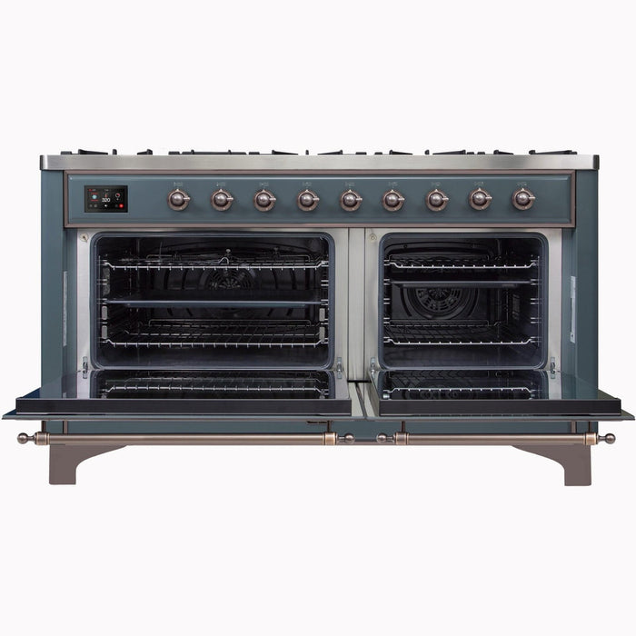 ILVE 60 Inch Majestic II Series Dual Fuel Natural Gas Range with 9 Sealed Burners and Griddle with 5.8 cu. ft. Total Oven Capacity TFT Oven Control Display (UM15FDNS3)