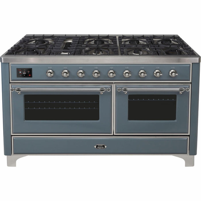 ILVE 60 Inch Majestic II Series Dual Fuel Natural Gas Range with 9 Sealed Burners and Griddle with 5.8 cu. ft. Total Oven Capacity TFT Oven Control Display (UM15FDNS3)