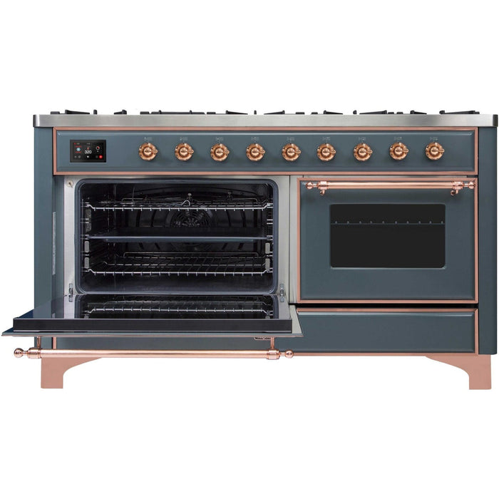 ILVE 60 Inch Majestic II Series Dual Fuel Natural Gas Range with 9 Sealed Burners and Griddle with 5.8 cu. ft. Total Oven Capacity TFT Oven Control Display (UM15FDNS3)