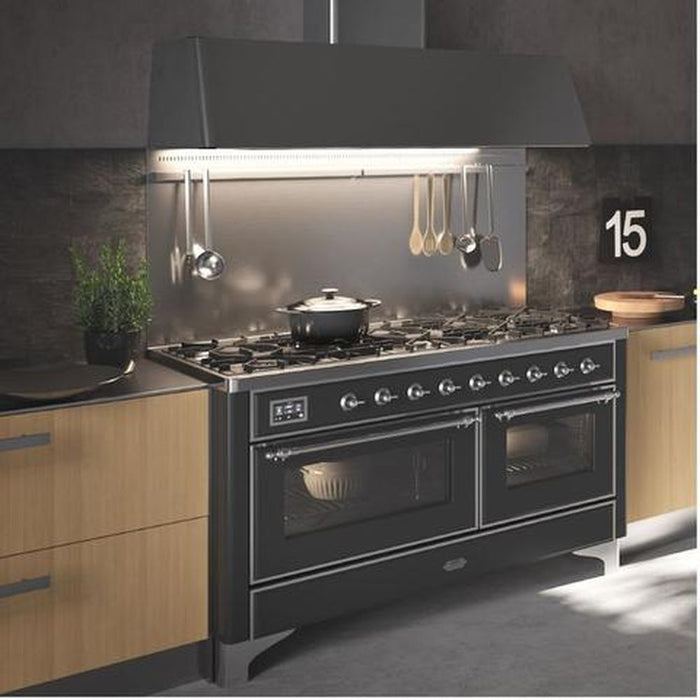 ILVE 60 Inch Majestic II Series Dual Fuel Natural Gas Range with 9 Sealed Burners and Griddle with 5.8 cu. ft. Total Oven Capacity TFT Oven Control Display (UM15FDNS3)