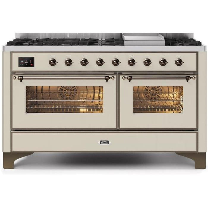 ILVE 60 Inch Majestic II Series Dual Fuel Natural Gas Range with 9 Sealed Burners and Griddle with 5.8 cu. ft. Total Oven Capacity TFT Oven Control Display (UM15FDNS3)