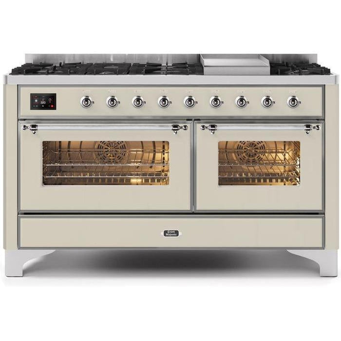 ILVE 60 Inch Majestic II Series Dual Fuel Natural Gas Range with 9 Sealed Burners and Griddle with 5.8 cu. ft. Total Oven Capacity TFT Oven Control Display (UM15FDNS3)