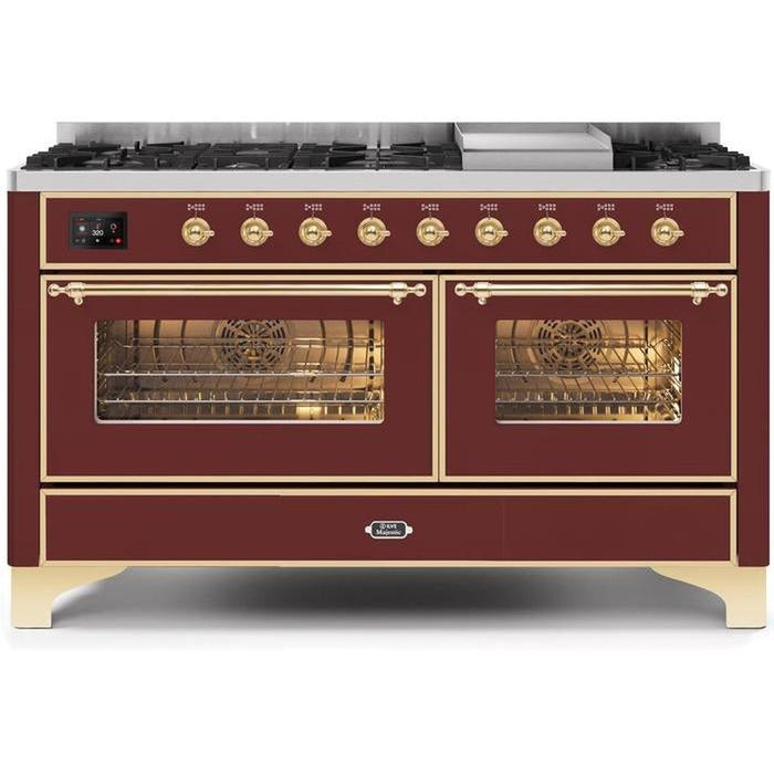 ILVE 60 Inch Majestic II Series Dual Fuel Natural Gas Range with 9 Sealed Burners and Griddle with 5.8 cu. ft. Total Oven Capacity TFT Oven Control Display (UM15FDNS3)