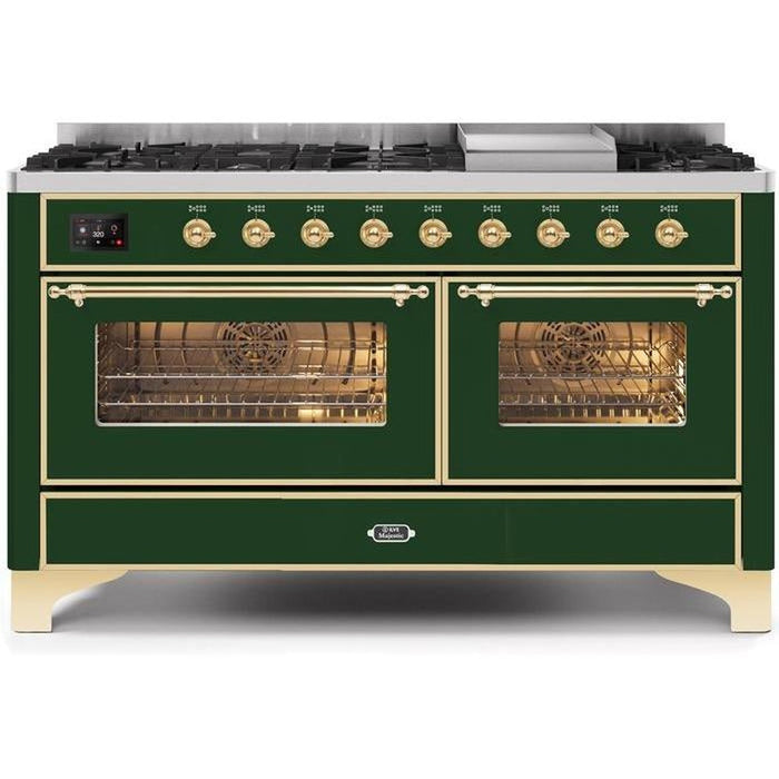 ILVE 60 Inch Majestic II Series Dual Fuel Natural Gas Range with 9 Sealed Burners and Griddle with 5.8 cu. ft. Total Oven Capacity TFT Oven Control Display (UM15FDNS3)