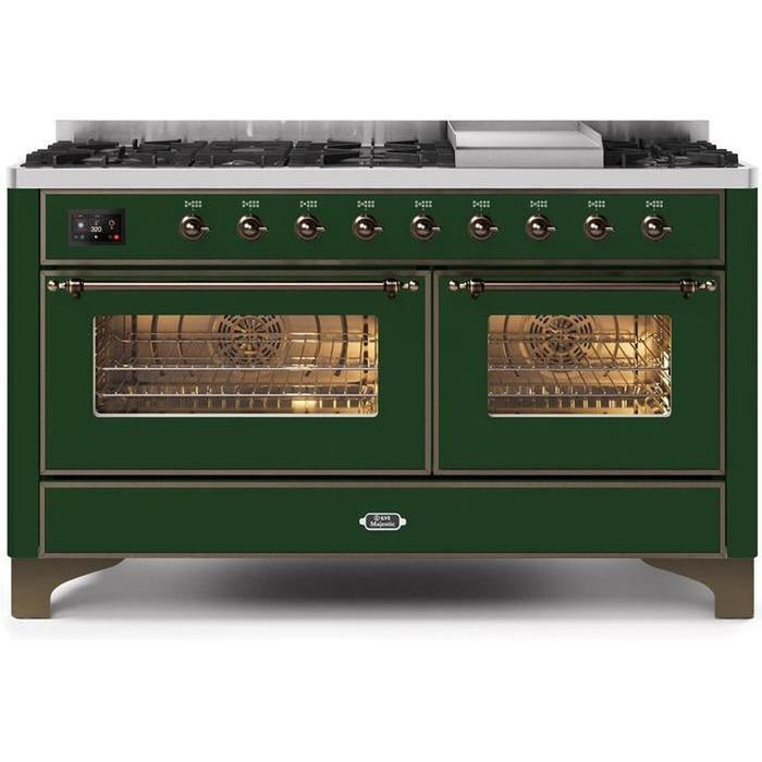 ILVE 60 Inch Majestic II Series Dual Fuel Natural Gas Range with 9 Sealed Burners and Griddle with 5.8 cu. ft. Total Oven Capacity TFT Oven Control Display (UM15FDNS3)