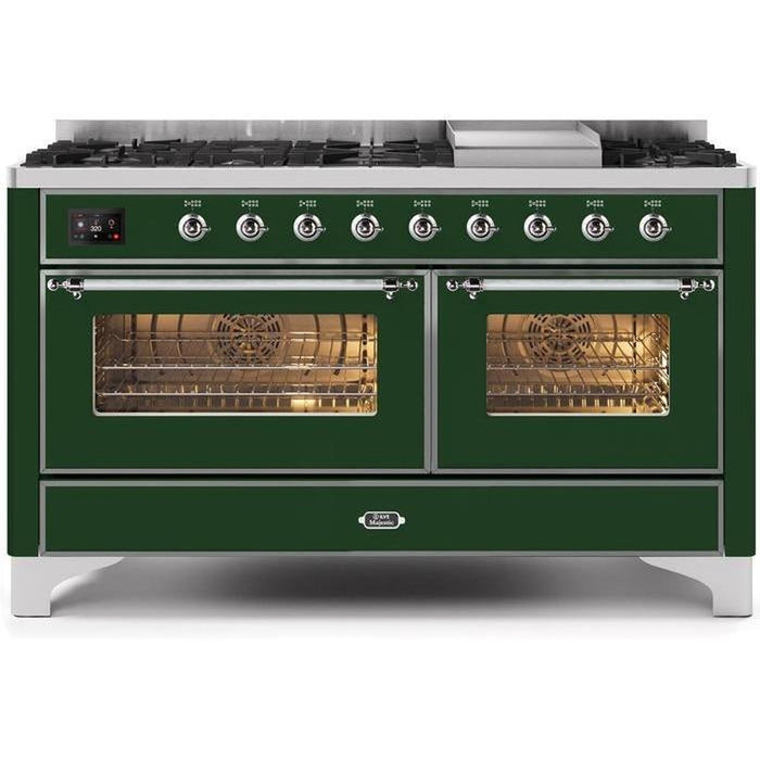 ILVE 60 Inch Majestic II Series Dual Fuel Natural Gas Range with 9 Sealed Burners and Griddle with 5.8 cu. ft. Total Oven Capacity TFT Oven Control Display (UM15FDNS3)