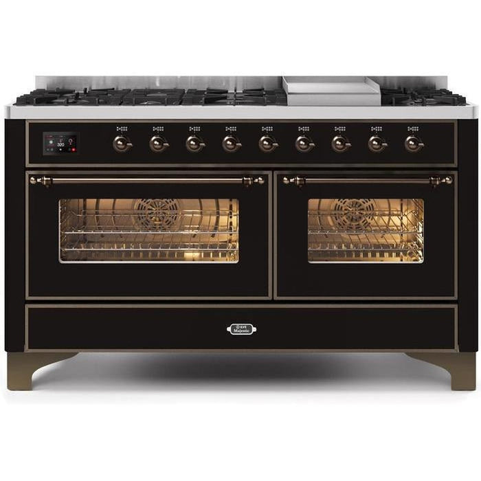 ILVE 60 Inch Majestic II Series Dual Fuel Natural Gas Range with 9 Sealed Burners and Griddle with 5.8 cu. ft. Total Oven Capacity TFT Oven Control Display (UM15FDNS3)