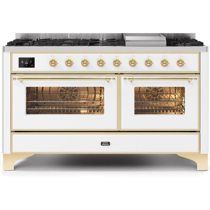 ILVE 60 Inch Majestic II Series Dual Fuel Natural Gas Range with 9 Sealed Burners and Griddle with 5.8 cu. ft. Total Oven Capacity TFT Oven Control Display (UM15FDNS3)