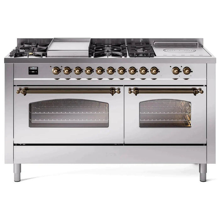 ILVE 60" Nostalgie II Series Freestanding Double Oven Dual Fuel Range with 8 Sealed Burners and Griddle