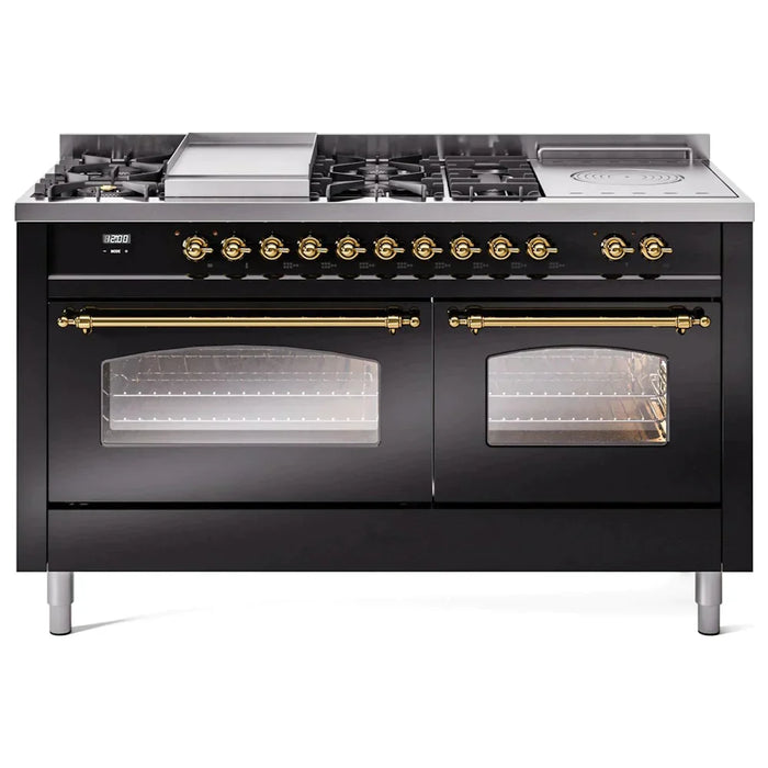 ILVE 60" Nostalgie II Series Freestanding Double Oven Dual Fuel Range with 8 Sealed Burners and Griddle